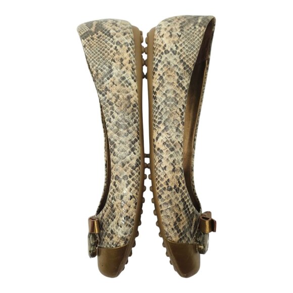 Libby Edelman Snakeskin Print Flats Women 8.5 M Golden Bronze Bow Toe Rhinestone - Picture 6 of 16